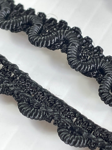 7m LEFT: vintage? ornate textured black rayon trim 1960s? 10mm wide