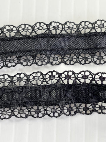 LAST METRE: Vintage fine faux self-sewn ribbon black trim 18mm high