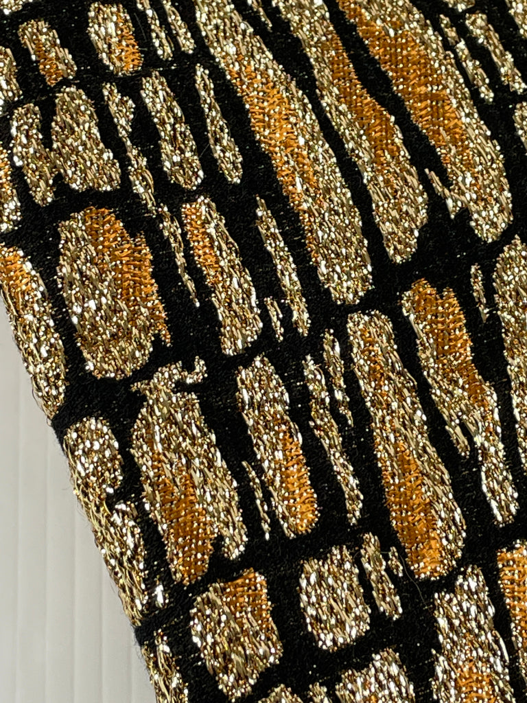 1m LEFT: Disco Baby! Vintage Fabric 1970s Light Weight Lame Llarmay) w/ Leopard Print