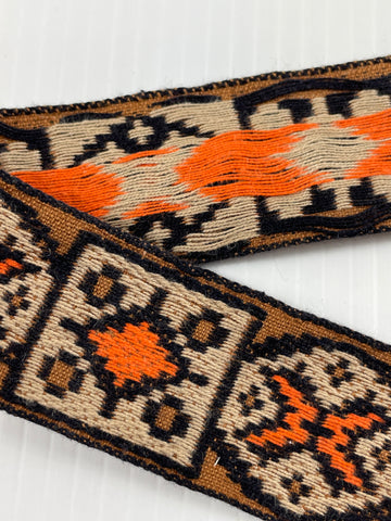 LAST 50cm: Vintage Woven Trim 1960s 70s Retro Abstract Brown Apricot Taupe 37mm