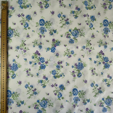 1m LEFT: Modern Cotton Blend Sheeting w/ White Base & Romantic Floral