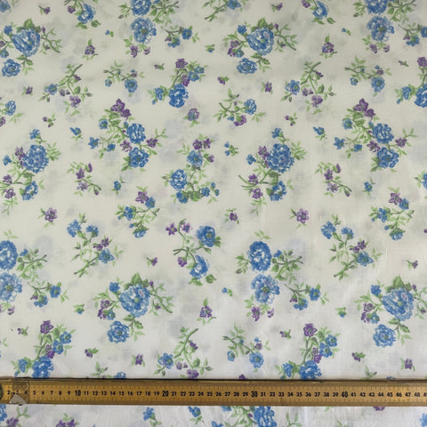 1m LEFT: Modern Cotton Blend Sheeting w/ White Base & Romantic Floral