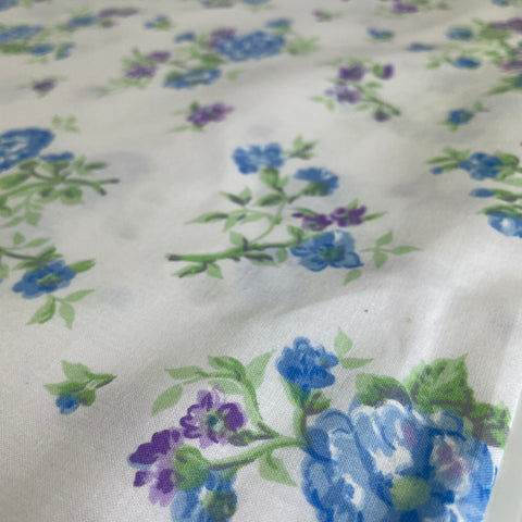 1m LEFT: Modern Cotton Blend Sheeting w/ White Base & Romantic Floral