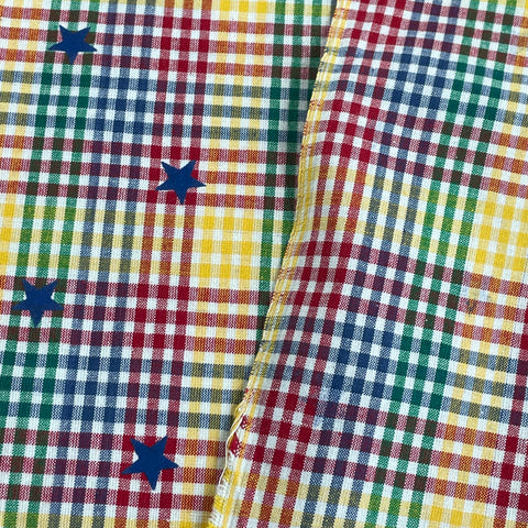 1/2m LEFT: Vintage Fabric Cotton 1980s Wove Check w/ Printed Star