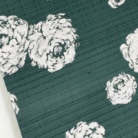 1m LEFT: Vintage Fabric 1980s? Light Weight Textured Cotton Grey Green w/ White Floral