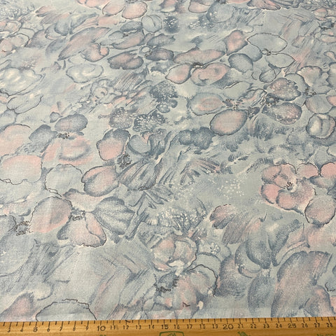 5m LEFT: Vintage Fabric 1980s Cotton Chintz Drapery w Watercolour Style Blue Flowers