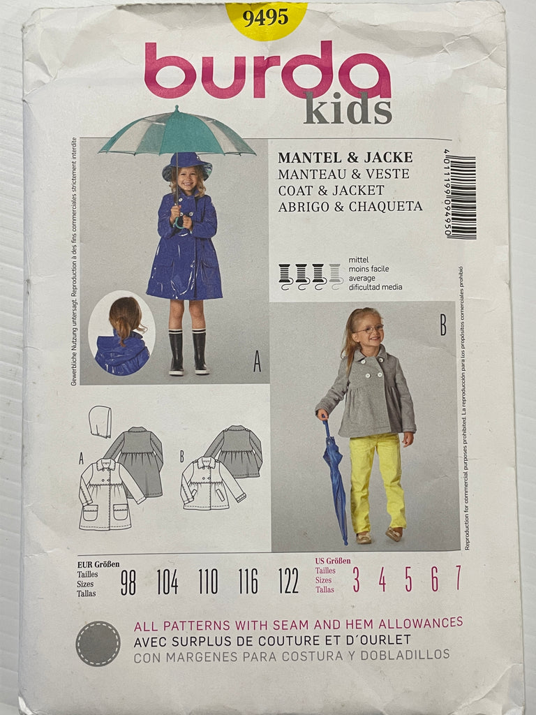 KIDS COAT AND JACKET: Burda FF 2016 sizes 3-7 *9495