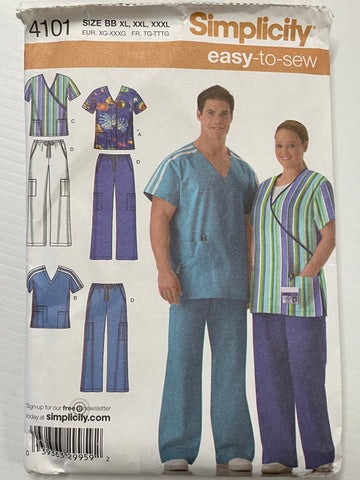 SCRUBS TOP AND PANTS: Simplicity factory folded 2006 sizes XL-XXXL *4101