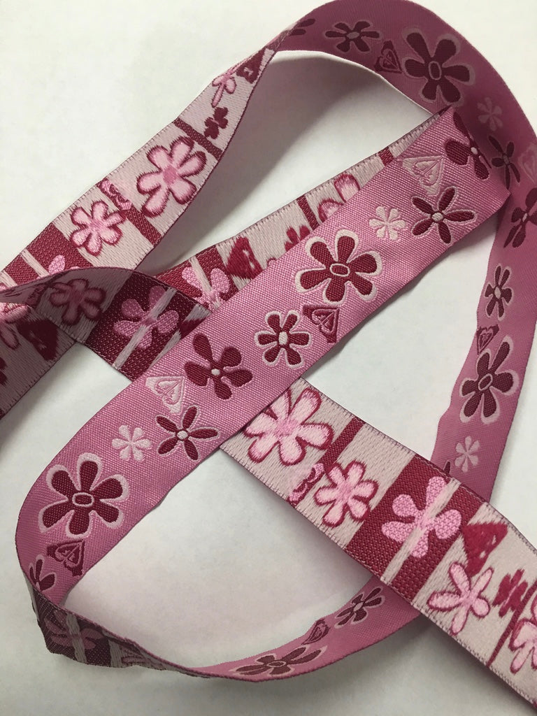 Vintage Ribbon Trim 1990s Rayon Woven Roxy Retro Pink Flowers 3.5m Long x 2.5cm Wide