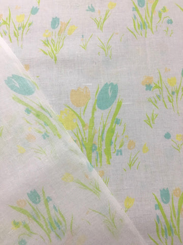 LAST PIECES: 1980s pastel tulips on white cotton sheeting FQ+