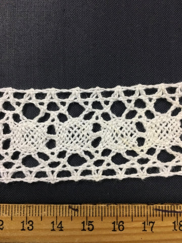 Vintage Woven Lace Trim 1970s White Cotton Whole Spool 30mm Wide
