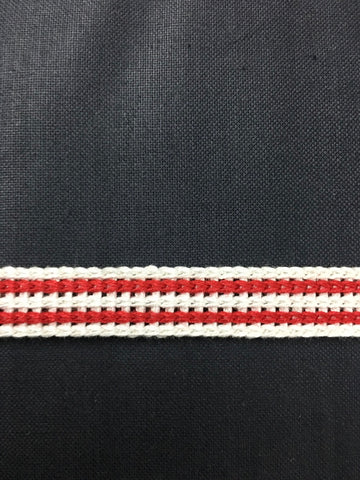 3m LEFT: 1960s woven red and white trim 1cm high 1m+