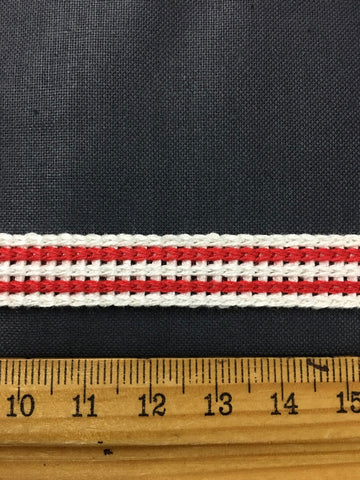 3m LEFT: 1960s woven red and white trim 1cm high 1m+