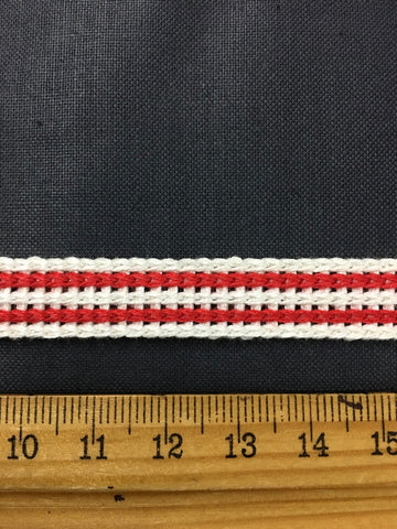 3m LEFT: 1960s woven red and white trim 1cm high 1m+