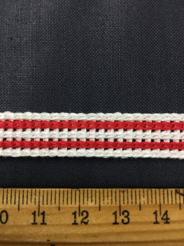 3m LEFT: 1960s woven red and white trim 1cm high 1m+