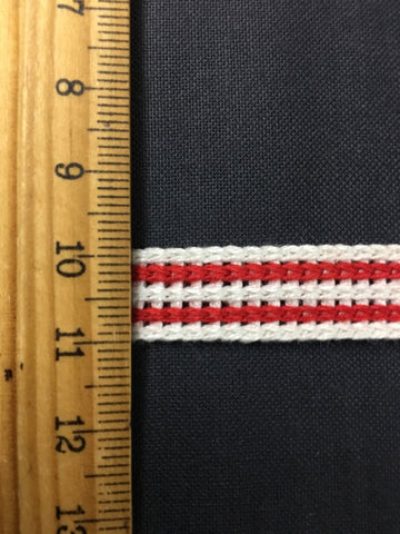 3m LEFT: 1960s woven red and white trim 1cm high 1m+