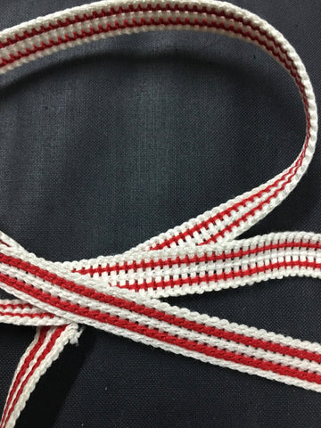 3m LEFT: 1960s woven red and white trim 1cm high 1m+